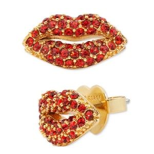 Kate Spade New York Hit The Town Lips Studs Red Rhinestone Crystal Lip Earrings